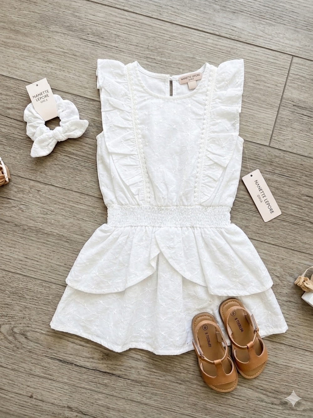 Nanette Lepore Girls White Eyelet Dress Set 3T NWT